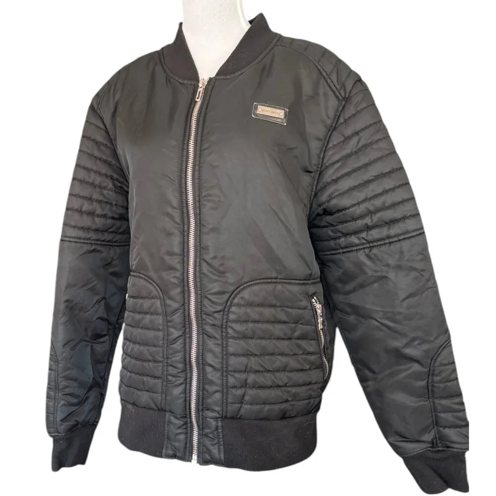 Rebel Minds Women's black puffer coat bomber jacket full zip sz‎ XL EUC